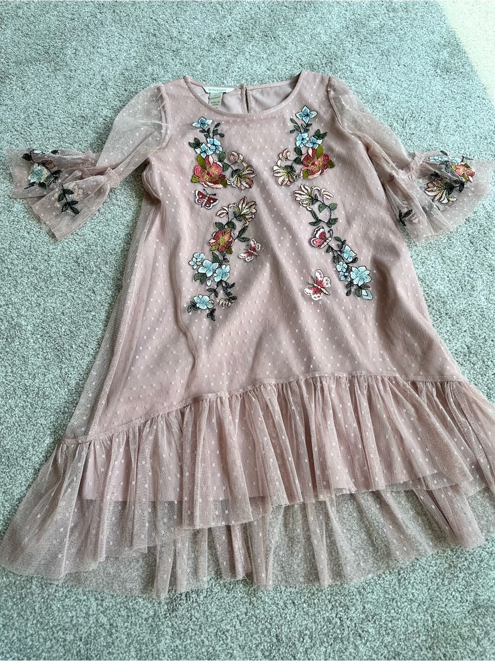Monsoon Dusty Pink Embroidered Tulle Party Dress